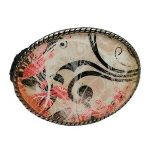 Vintage Retro Belt Buckle Hippy Pink Swirl Roped Edge Rhinestone Ivan China